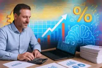 Dirigeant PME utilisant intelligence artificielle gestion financière 2025 - Automatisation comptabilité et analyse données
