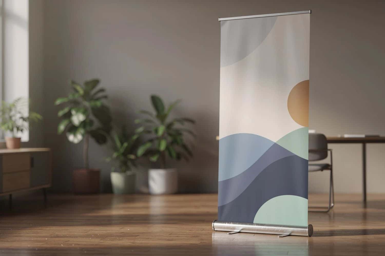 Roll-up publicitaire au design abstrait moderne
