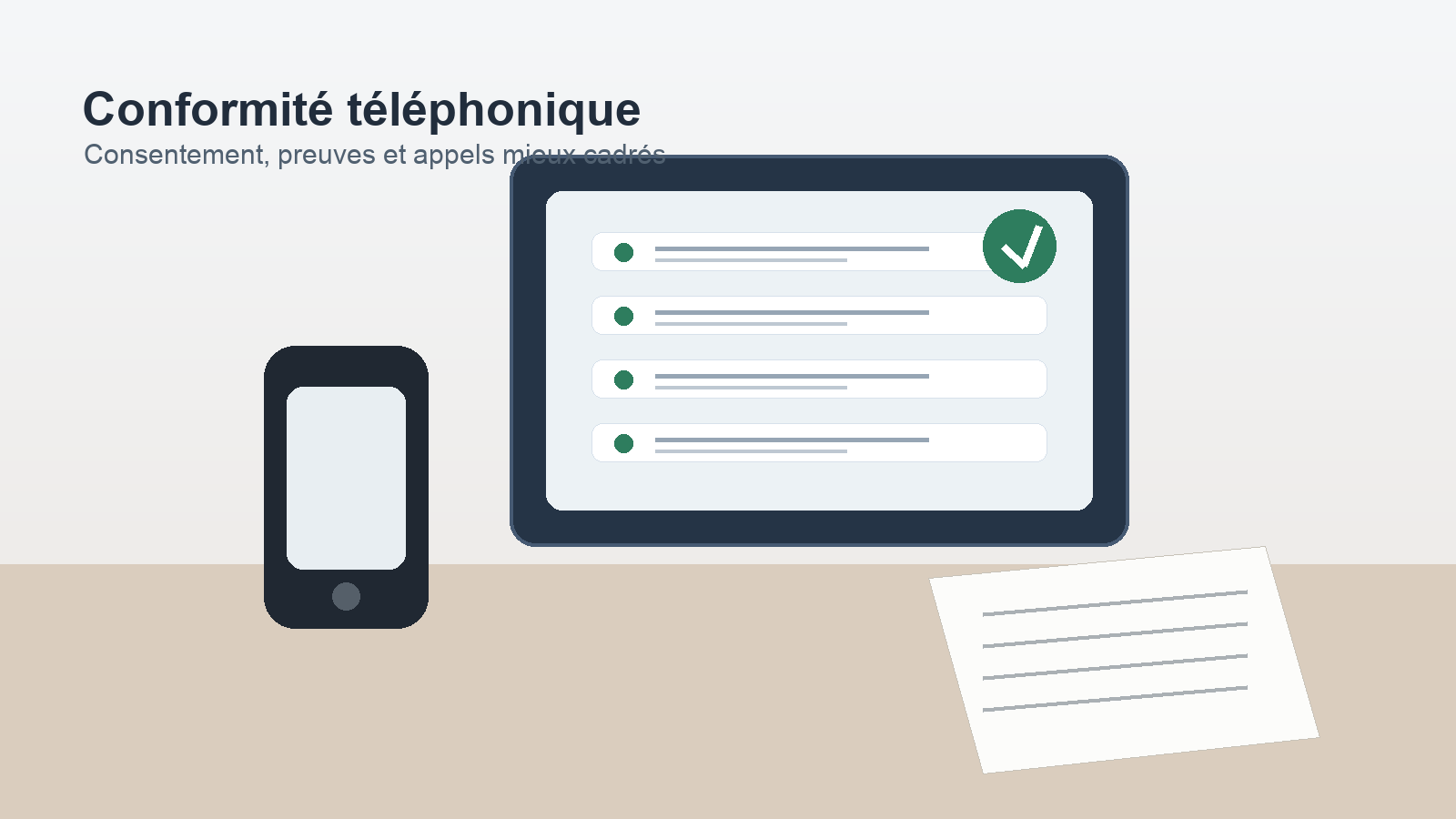Illustration éditoriale sur la conformité du démarchage téléphonique en entreprise