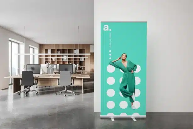 Roll-up publicitaire installé dans un espace professionnel