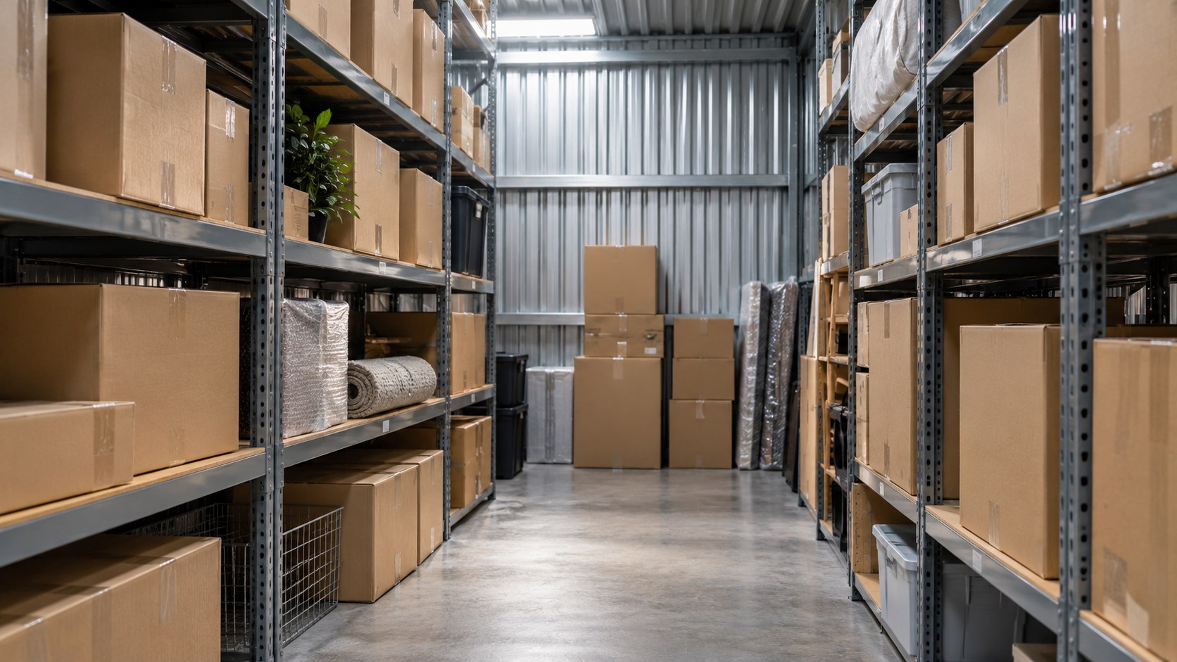 Cartons et rayonnages de stockage
